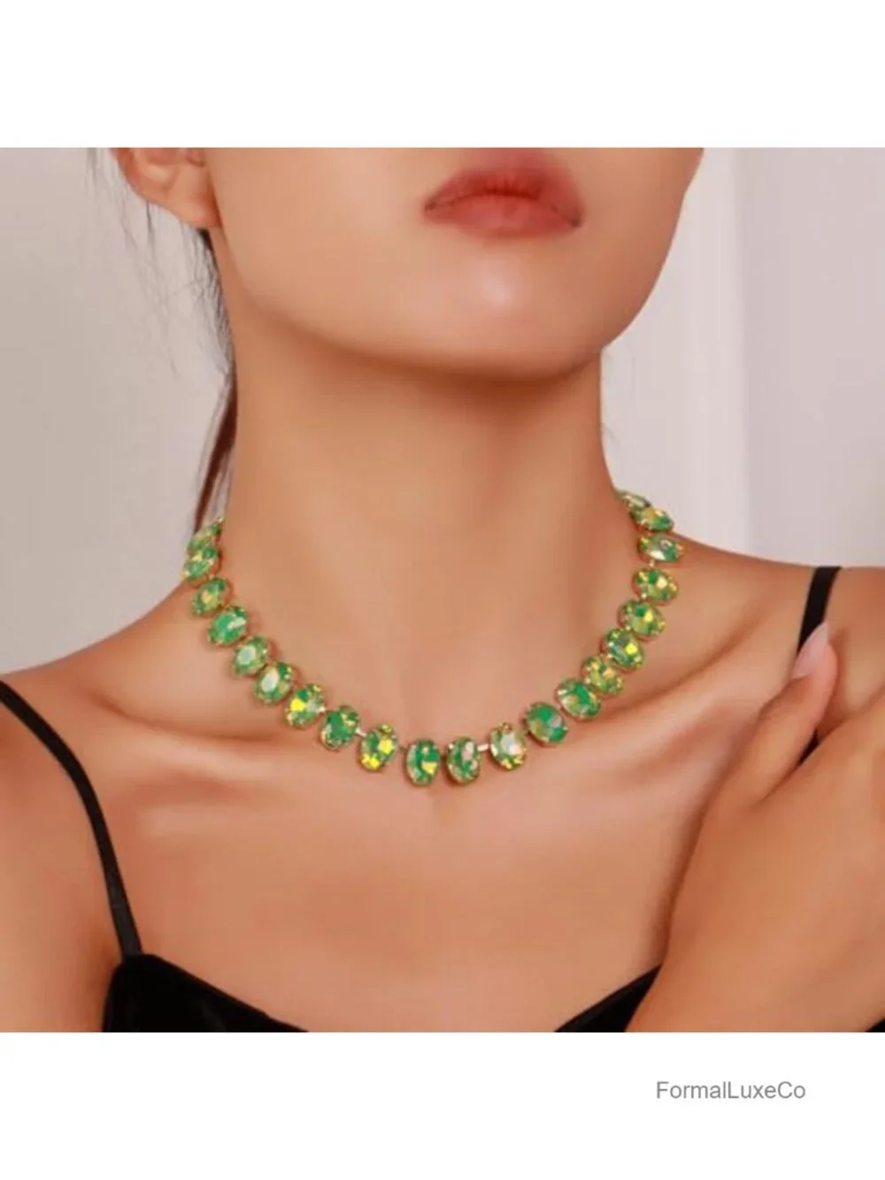 Oval Crystal Rhinestone Choker Collar Necklace Bridal Women